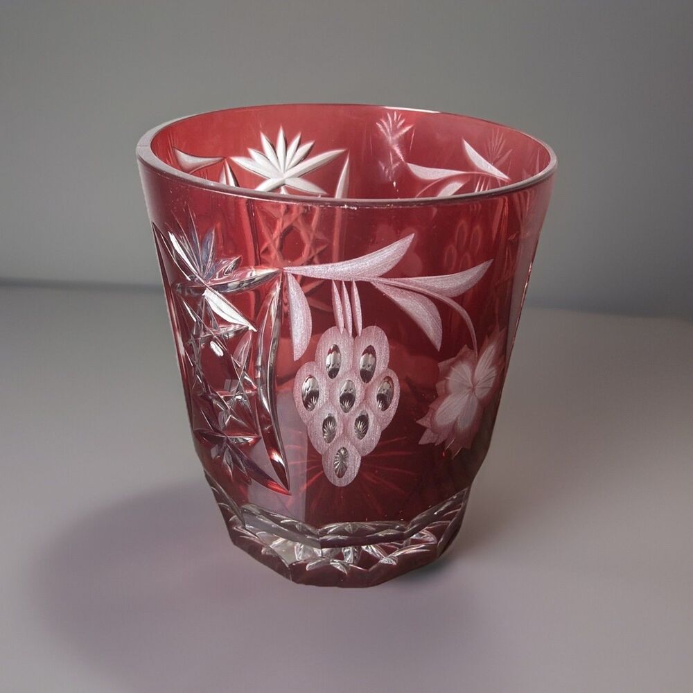 Ajka Marsala Cranberry Red  Cut to Clear Crystal Whiskey Glass